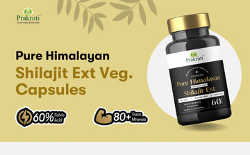 Prakruti Ayurveda Pure Himalayan Shilajit 350mg Veg Capsules for energy and immunity.