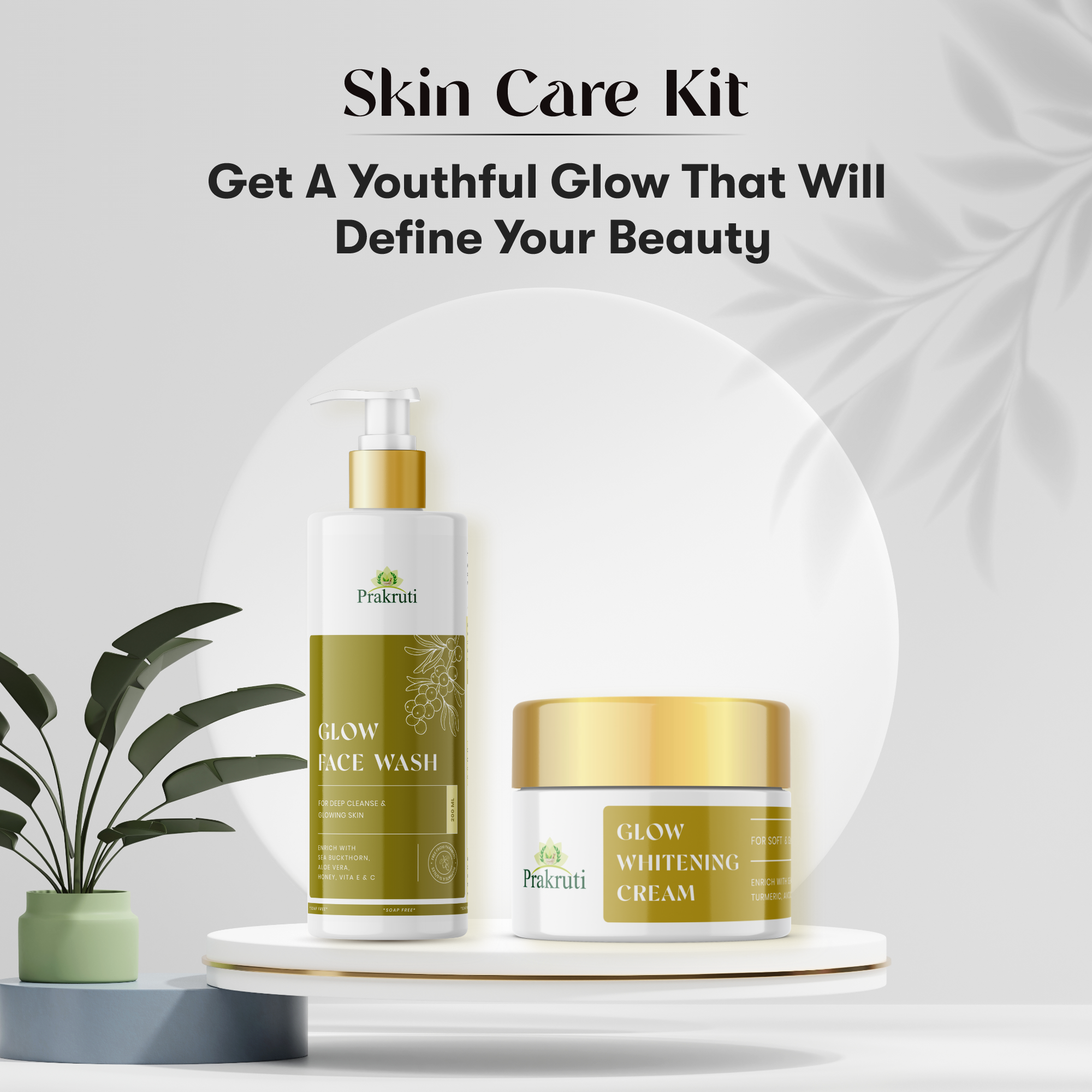 Glow Face Wash and Cleanser Cream | Skin Care Kit (200+50)gm